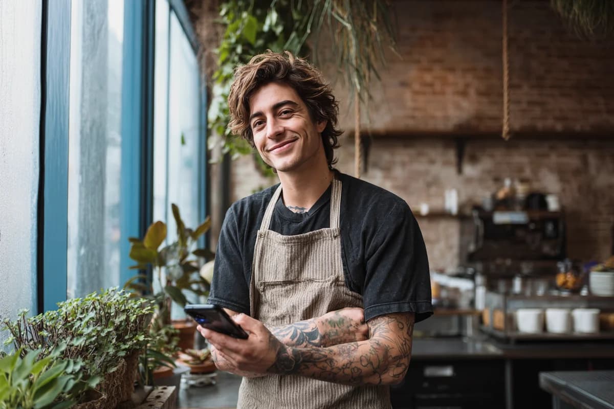 Jeune restaurateur digital-native devant son restaurant au Pays Basque