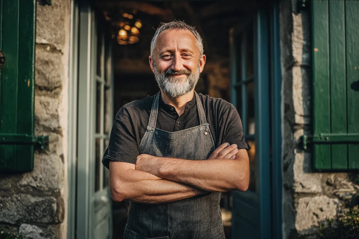 Chef-propriétaire devant son restaurant au Pays Basque — digitalisation territoriale